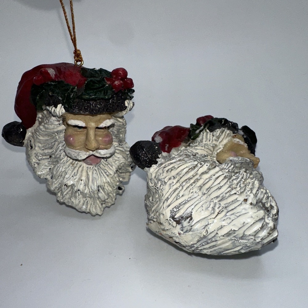 Vintage 1991 Albert E Price Santa Claus Head Ornaments Set of 2 Resin Christmas